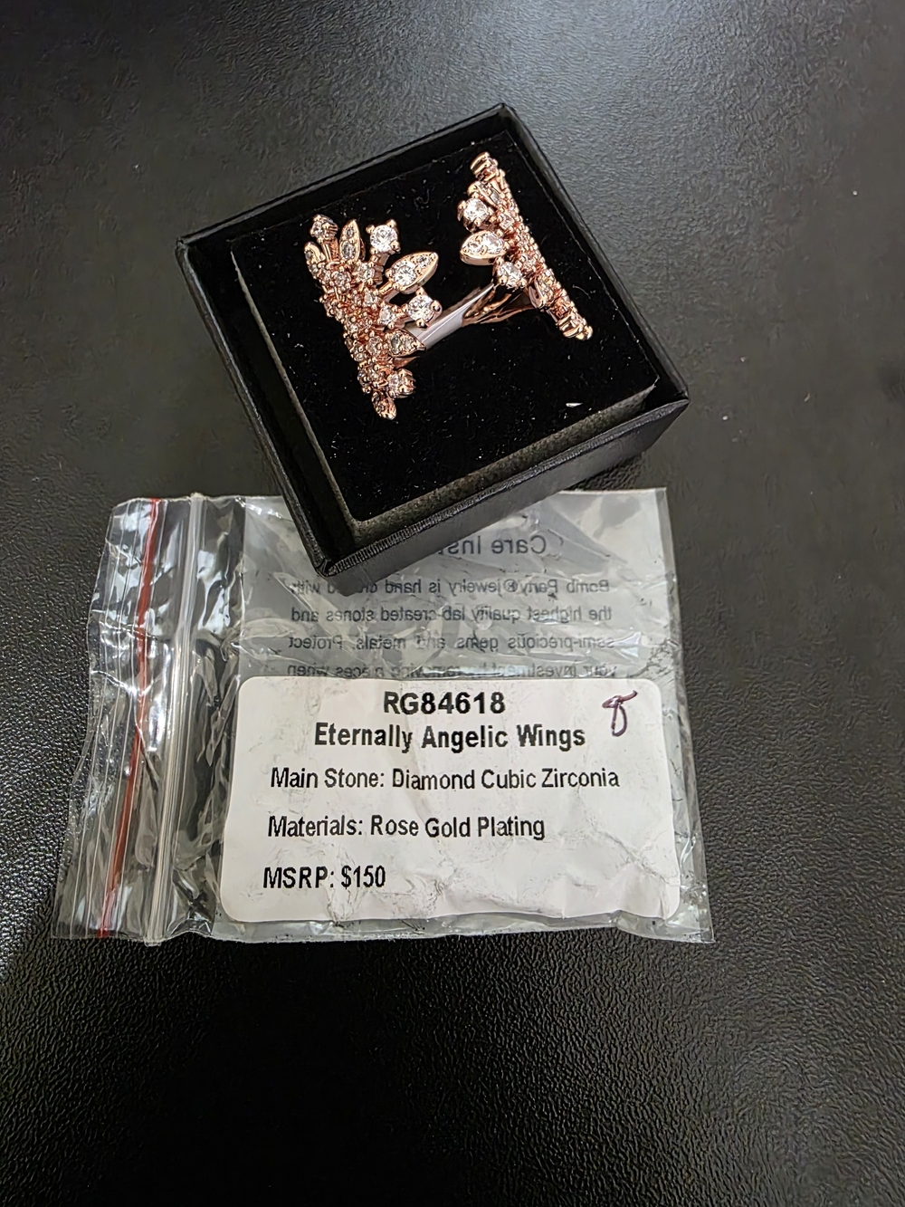 Eternally Angelic Wings Rose Gold Plated Ring - Size 8